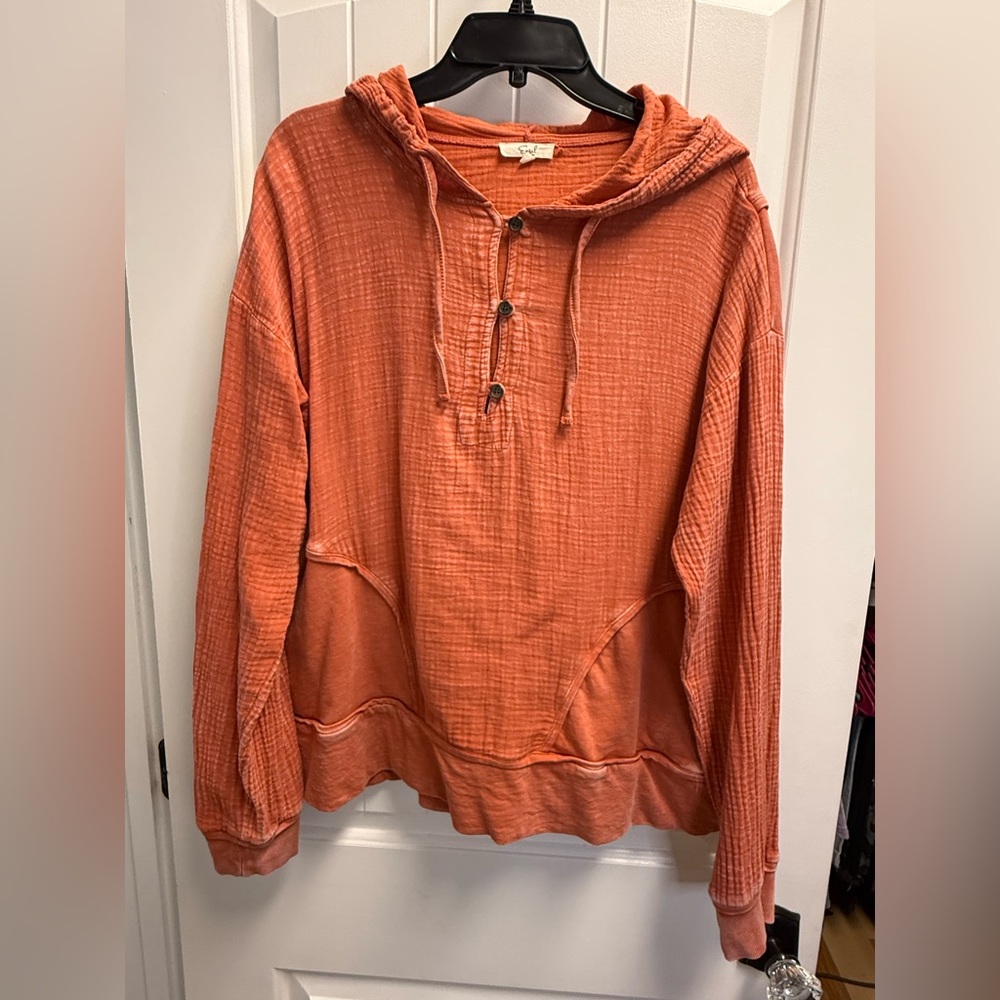 easel Orange Waffle-Knit Hoodie Sweatshirt
